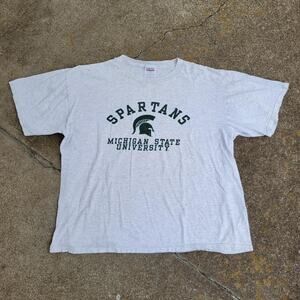 Vtg 90s Michigan State University Spartans Logo Graphic College T Shirt Gray XXL